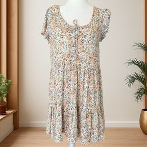 🌸 True Craft - Multi-Color Floral Tiered Mini Dress – Size XL